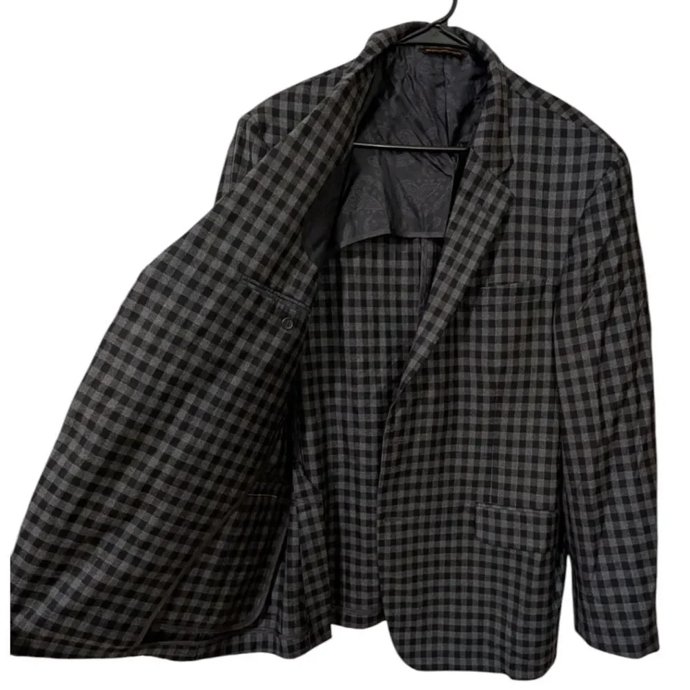 Robert Talbott Men's 46R Checkered Wool Two-Button Blazer - Black & Gray